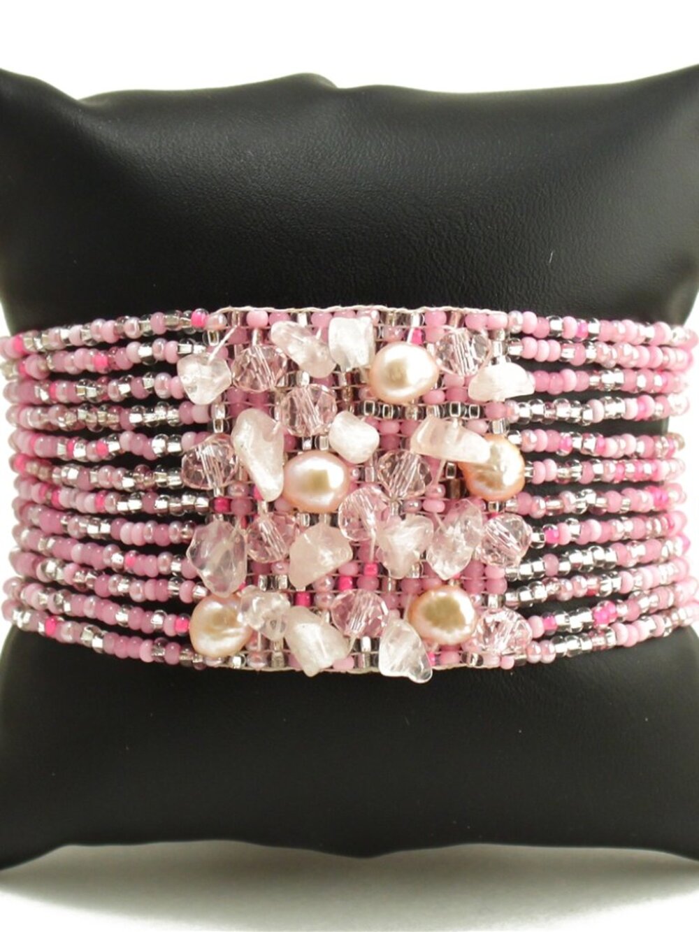 Czech Glass Bead CLUSTER Bracelet Pink and Crystal